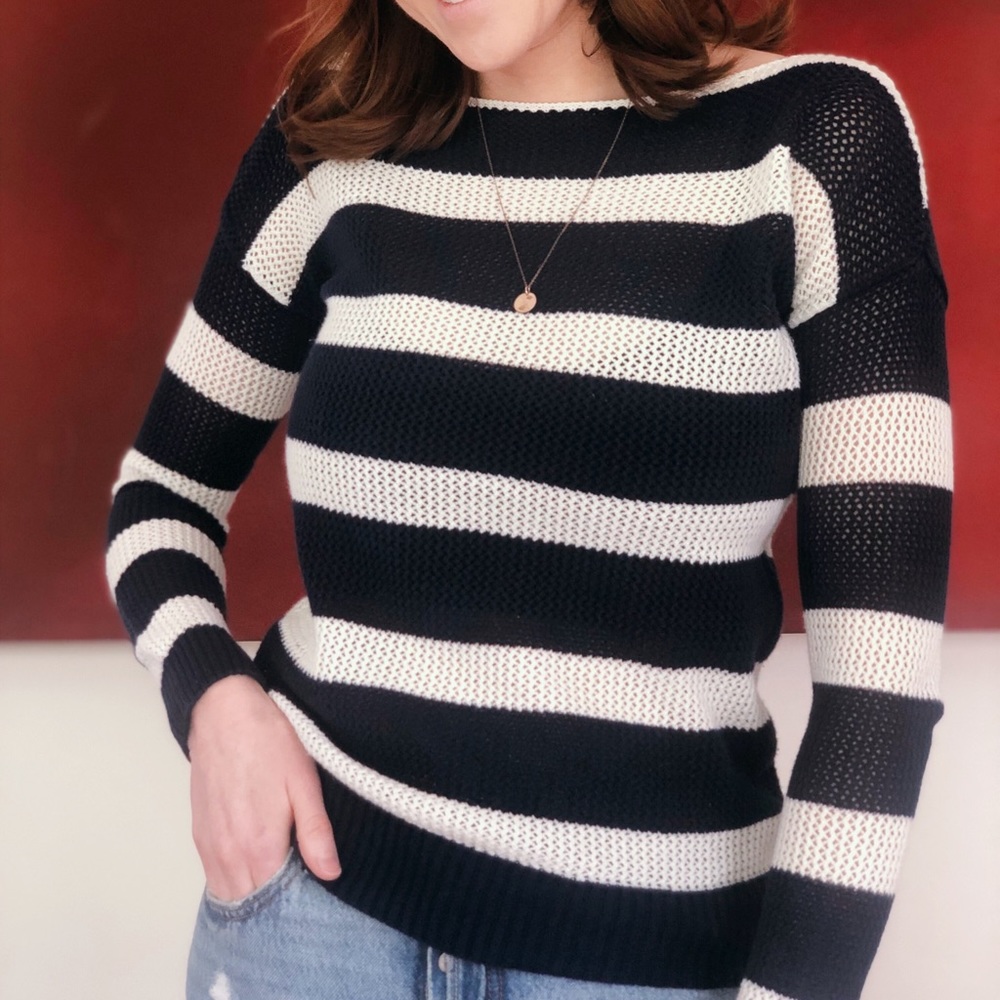 Navy Striped Knit Sweater
